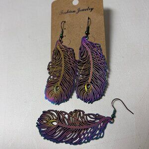 🌈 Rainbow gift sale! 🌈 Large rainbow titanium feather earrings, as low as $10